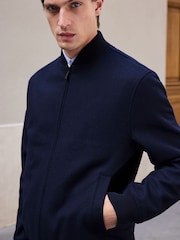 Navy Blue Wool Blend Bomber Jacket - Image 5 of 11