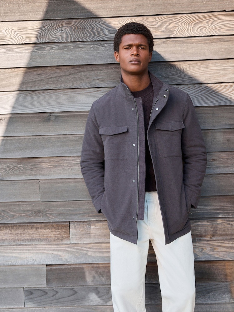Charcoal Grey Signature Twill Moleskin Four Pocket Padded Coat - Image 1 of 5