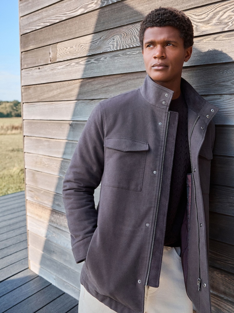 Charcoal Grey Signature Twill Moleskin Four Pocket Padded Coat - Image 2 of 5