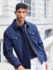 Navy Blue Borg Lined Western Jacket with Wool - Image 1 of 6