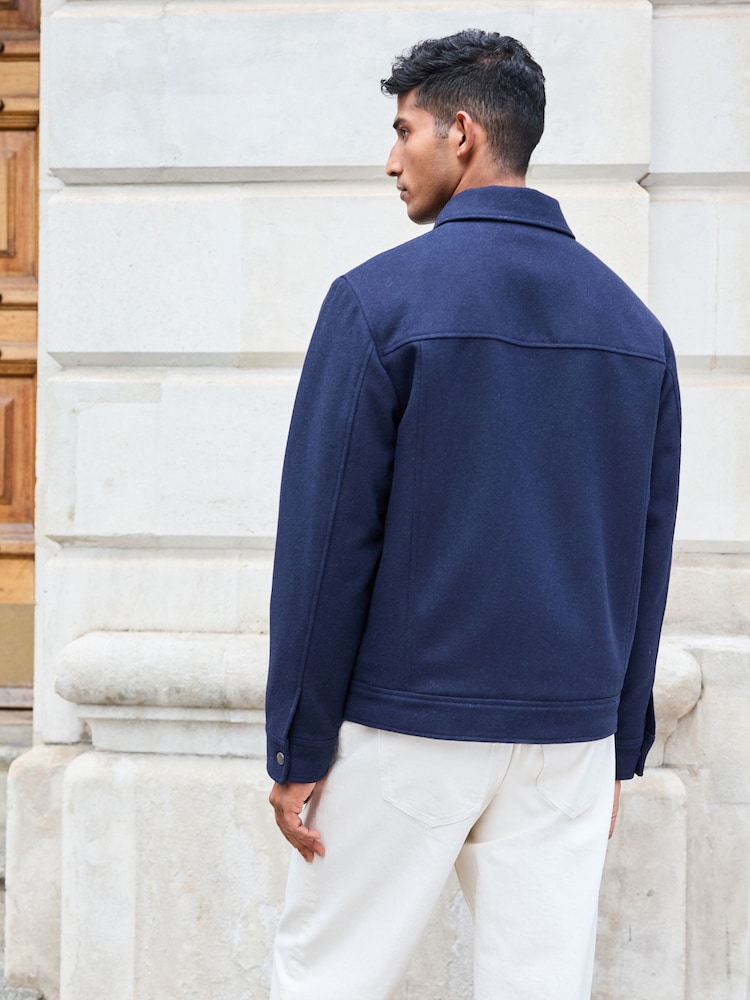Navy Blue Borg Lined Western Jacket with Wool - Image 2 of 6