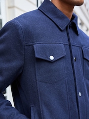 Navy Blue Borg Lined Western Jacket with Wool - Image 4 of 6