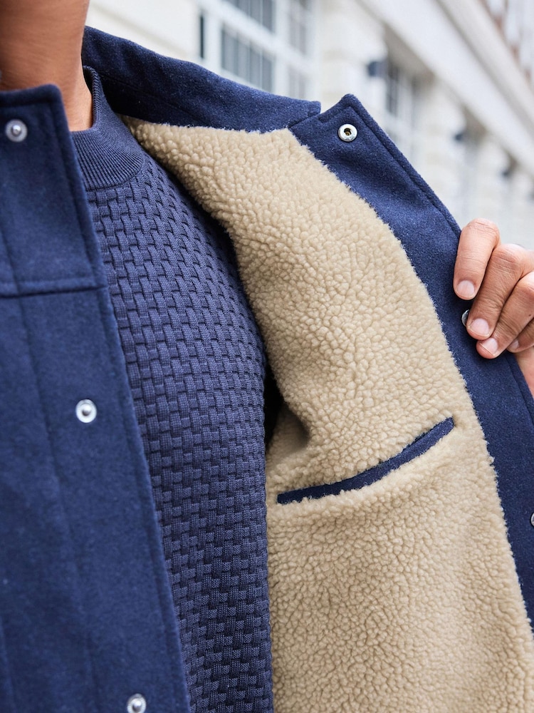 Navy Blue Borg Lined Western Jacket with Wool - Image 6 of 6