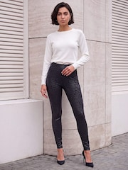 Roman Black Leopard Shine Trousers - Image 2 of 4