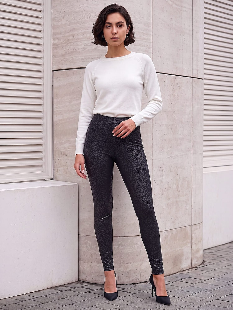 Roman Black Leopard Shine Trousers - Image 2 of 4