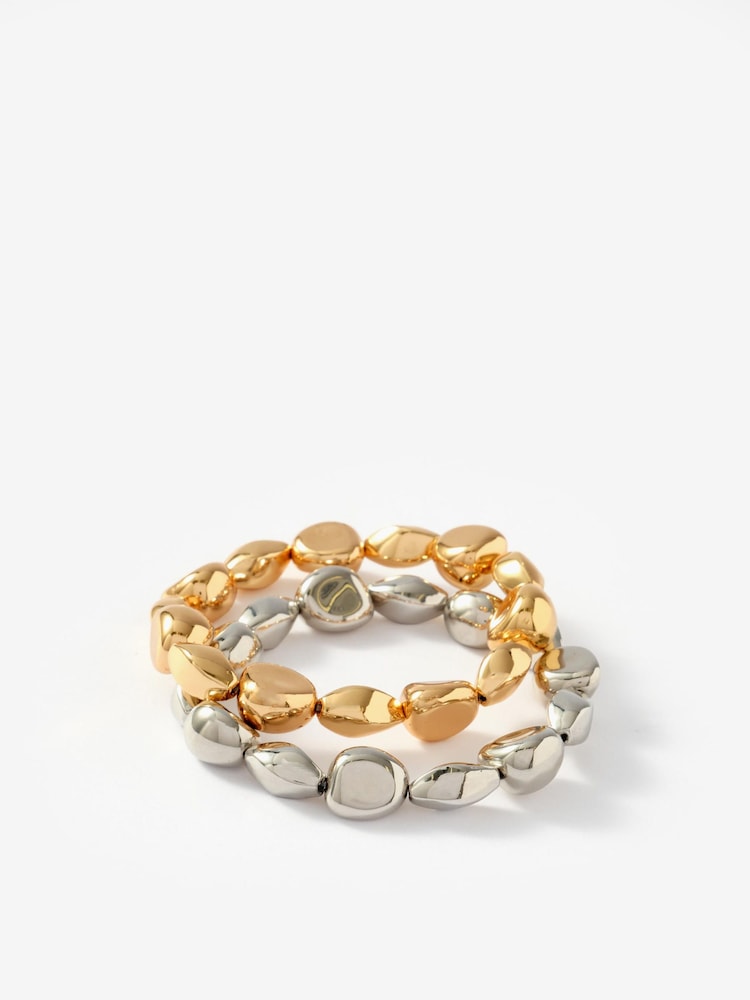 Mint Velvet Gold Mixed Metal Beaded Bracelet Set - Image 2 of 4
