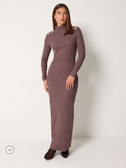 Long Tall Sally Purple Ribbed Shoulder Button Maxi Dress - Image 1 of 6