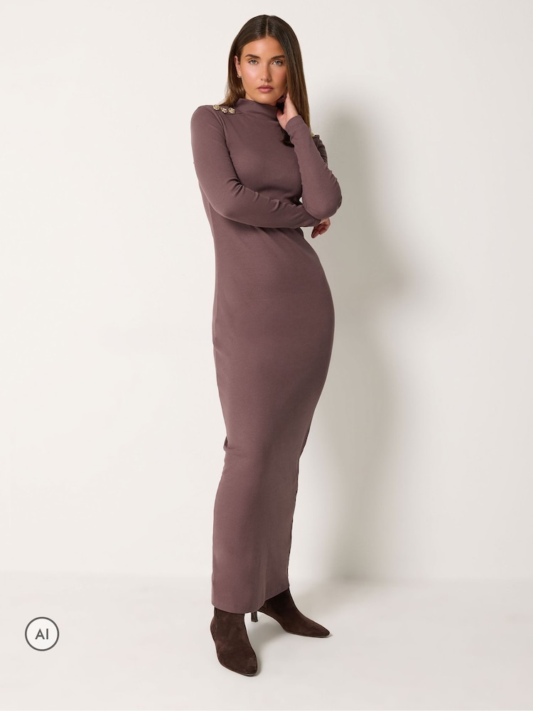 Long Tall Sally Purple Ribbed Shoulder Button Maxi Dress - Image 2 of 6 Long Tall Sally Purple Ribbed Shoulder Button Maxi Dress - Image 2 of 6
