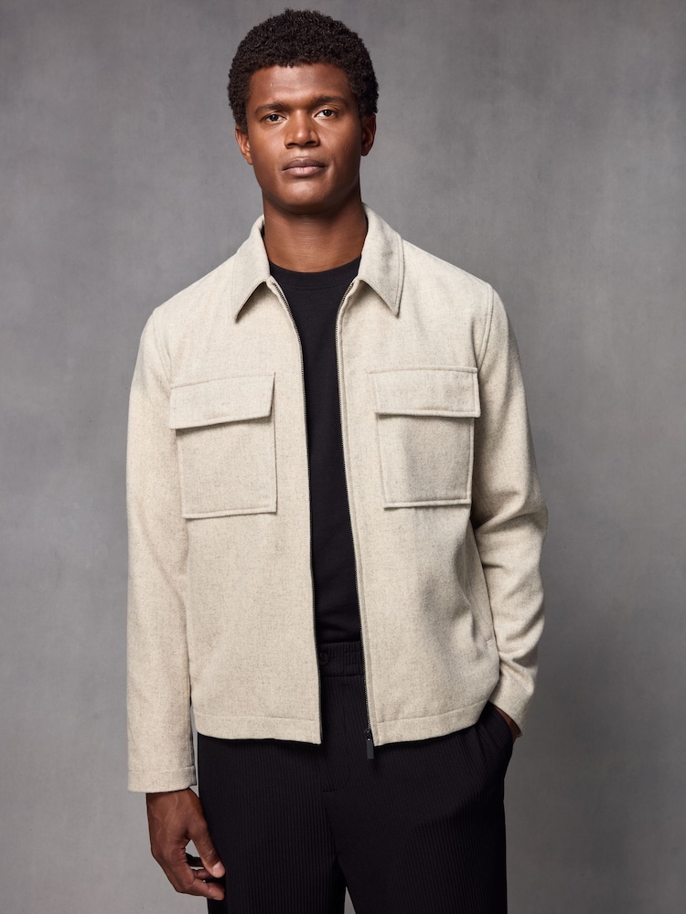 Ecru Cream - Wool Blend Shacket - Image 1 of 12 Ecru Cream - Wool Blend Shacket - Image 1 of 12