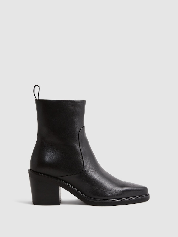 Negro - Botas de cuero estilo wéstern con tacón Sienna de Reiss - Imagen 1 de 6 Negro - Botas de cuero estilo wéstern con tacón Sienna de Reiss - Imagen 1 de 6