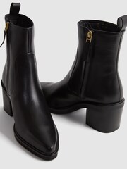 Reiss Black Sienna Leather Heeled Western Boots - Image 5 of 6