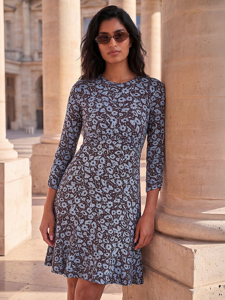 Roman Blue Printed Frill Dress - Image 1 of 4 Roman Blue Printed Frill Dress - Image 1 of 4