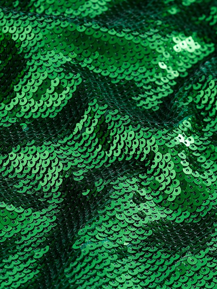 Green Long Sleeve Belted Sequin Mini Dress - Image 2 of 6