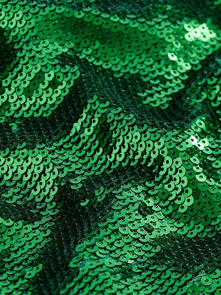 Green Long Sleeve Belted Sequin Mini Dress - Image 6 of 6