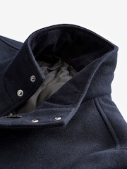 Navy Blue Texture Four Pocket Padded Coat with Wool - Image 11 of 11