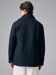 Navy Blue Texture Four Pocket Padded Coat with Wool - Image 3 of 11