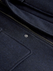 Navy Blue Texture Four Pocket Padded Coat with Wool - Image 9 of 11