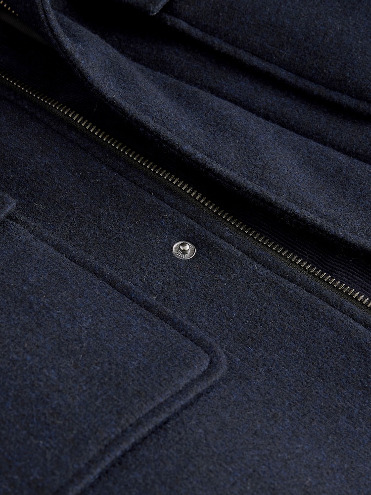 Navy Blue Texture Four Pocket Padded Coat with Wool - Image 9 of 11