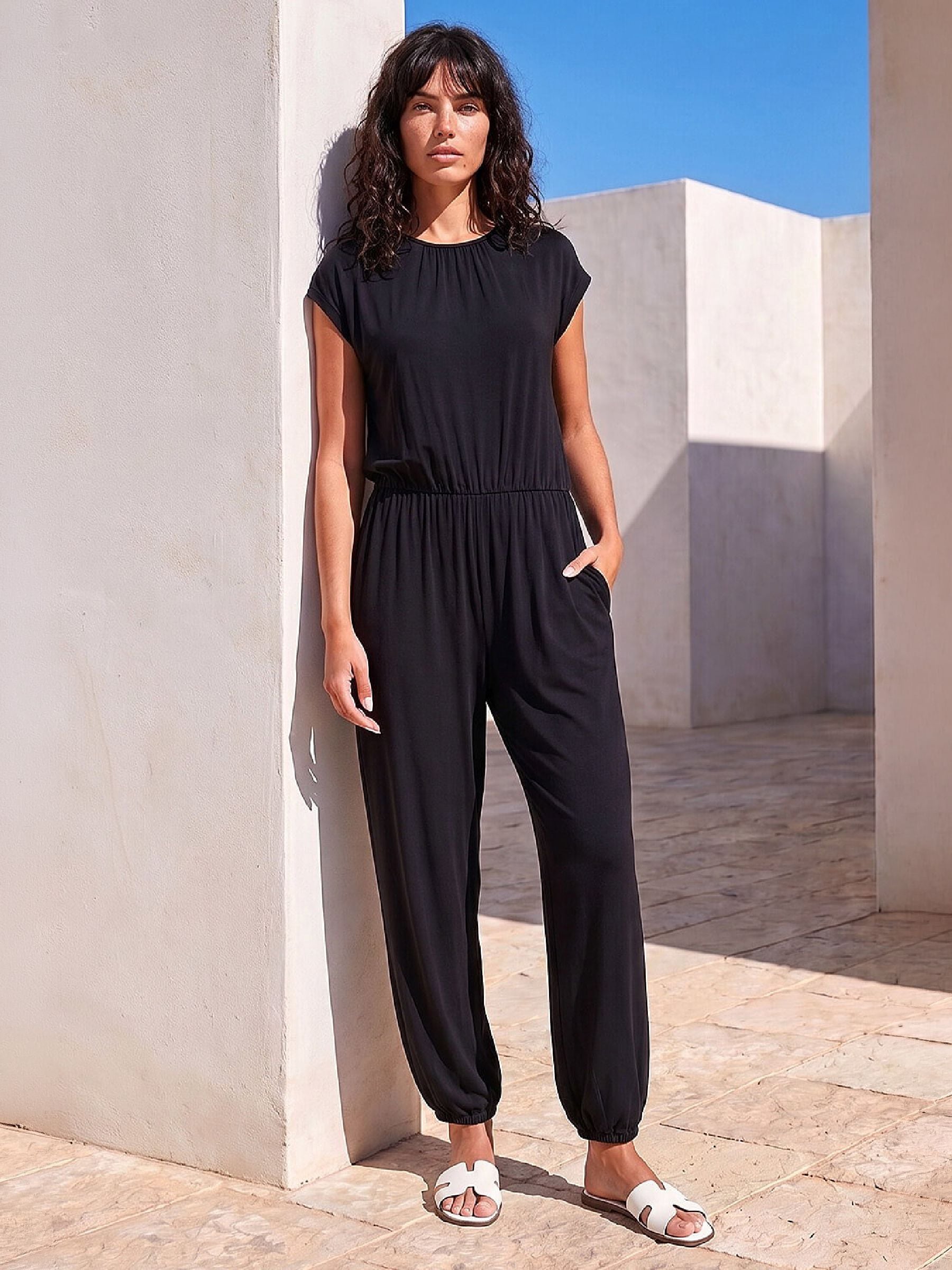 Roman Women's Black Elasticated Waist Jumpsuit