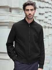 Black Wool Blend Bomber Jacket - Image 1 of 12
