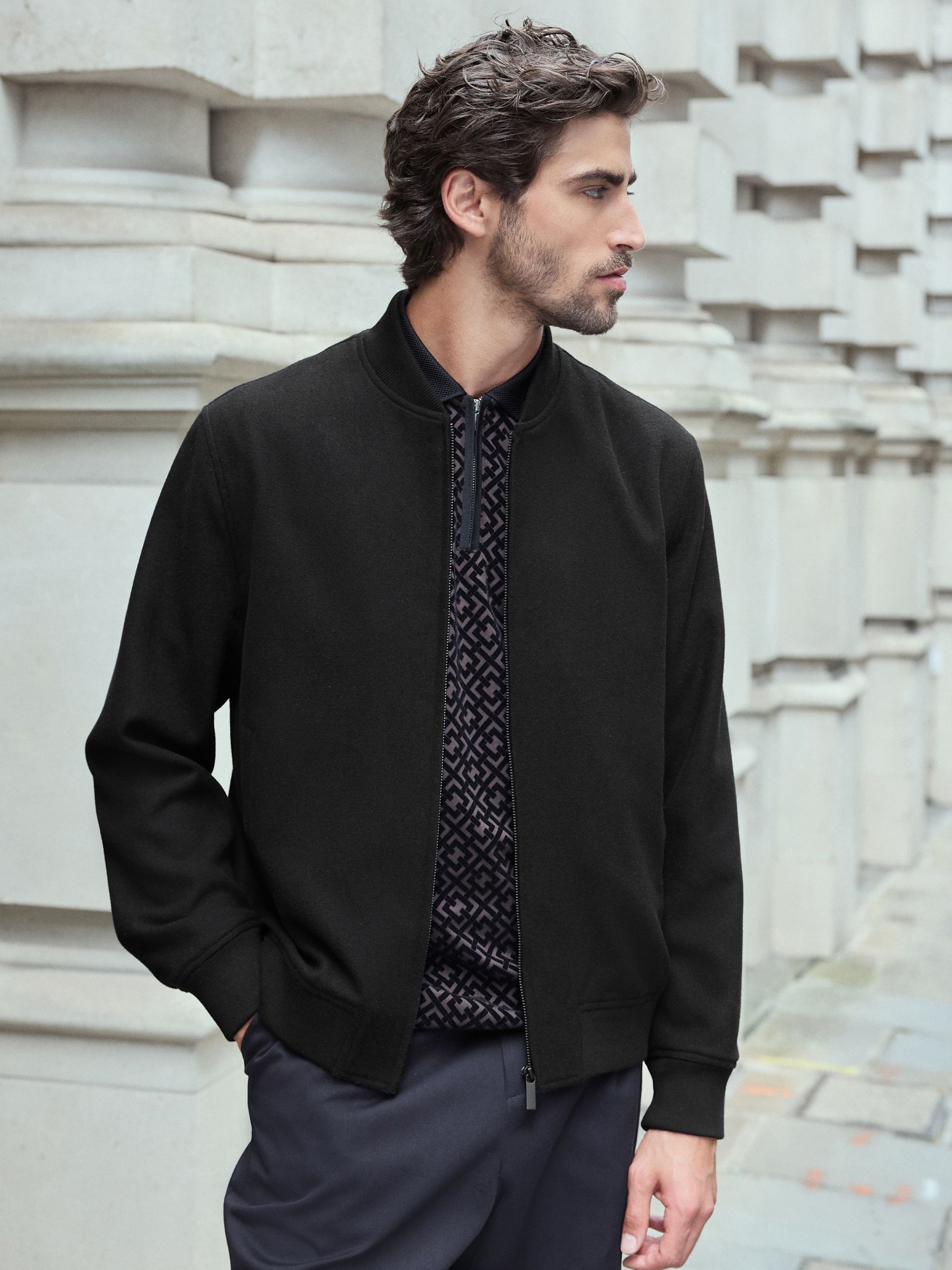 Buy Black Wool Blend Bomber Jacket from Next Luxembourg