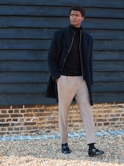 Black Signature Soft Touch Wool Rich Padded Italian Fabric Funnel Neck Coat - Image 1 of 12