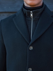 Black Signature Soft Touch Wool Rich Padded Italian Fabric Funnel Neck Coat - Image 5 of 12