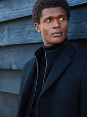 Black Signature Soft Touch Wool Rich Padded Italian Fabric Funnel Neck Coat - Image 6 of 12