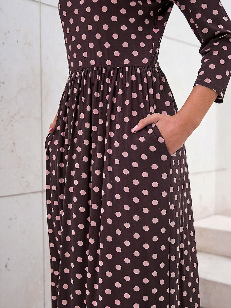Roman Pink Polka Dot Print Pocket Dress - Image 4 of 4