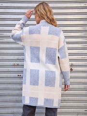 Roman Blue Check Longline Pocket Cardigan - Image 3 of 4