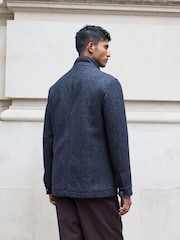 Charcoal Grey Donegal Texture Four Pocket Padded Coat with Wool - Image 3 of 10