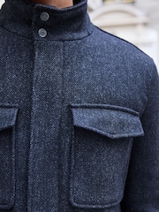 Charcoal Grey Donegal Texture Four Pocket Padded Coat with Wool - Image 4 of 10