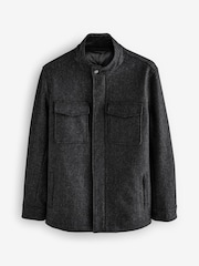 Charcoal Grey Donegal Texture Four Pocket Padded Coat with Wool - Image 6 of 10