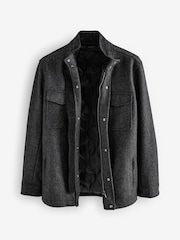 Charcoal Grey Donegal Texture Four Pocket Padded Coat with Wool - Image 7 of 10