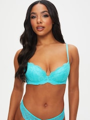 Ann Summers Aqua Blue Sexy Lace Planet Padded Plunge Bra - Image 1 of 4