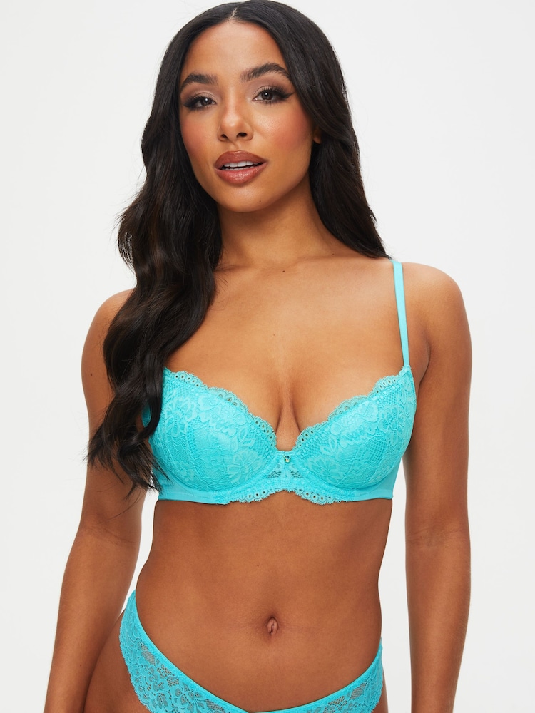 Ann Summers Aqua Blue Sexy Lace Planet Padded Plunge Bra - Image 1 of 4