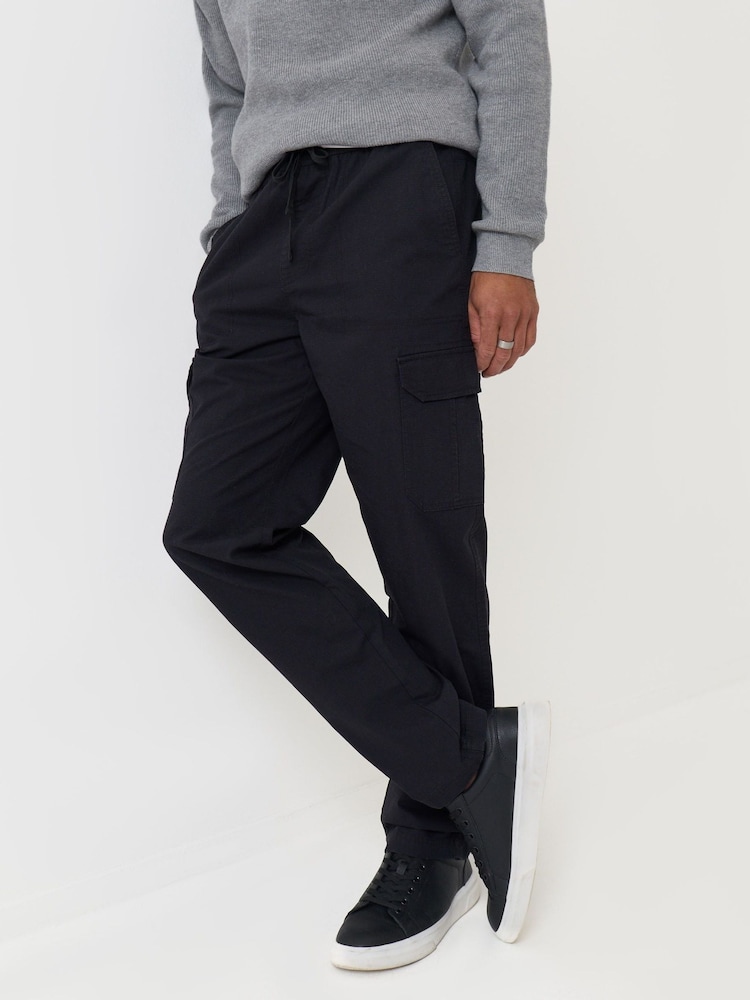 Threadbare Black Regular Fit Cotton Cargo Trousers - Image 1 of 4 Threadbare Black Regular Fit Cotton Cargo Trousers - Image 1 of 4