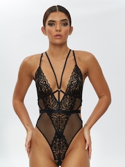 Ann Summers Black The Obsession Floral Print Lace Body - Image 1 of 5