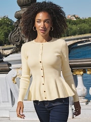Sosandar Yellow Knitted Peplum Top - Image 1 of 5