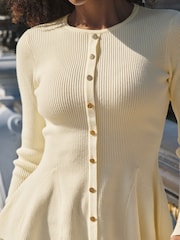 Sosandar Yellow Knitted Peplum Top - Image 4 of 5
