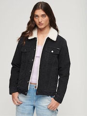 Superdry Black Sherpa Cord Trucker Jacket - Image 1 of 5