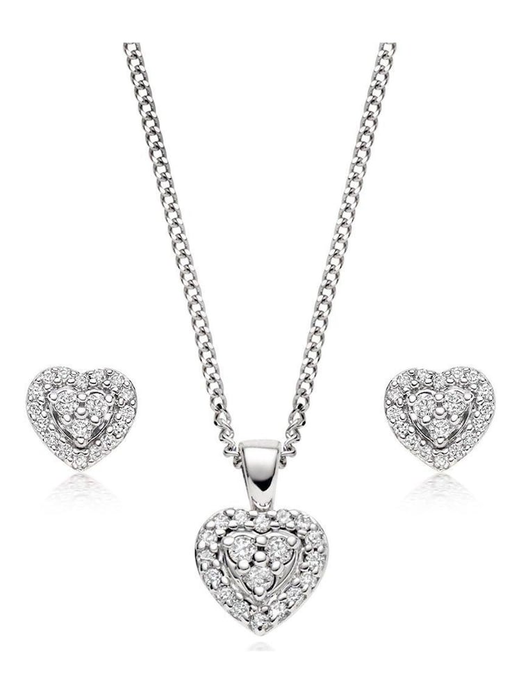 Beaverbrooks 9ct Diamond Heart Pendant and Earrings Set - Image 1 of 4 Beaverbrooks 9ct Diamond Heart Pendant and Earrings Set - Image 1 of 4