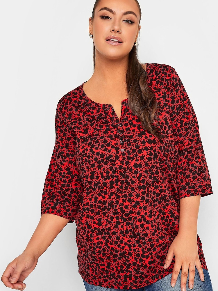 Yours Curve Red Pintuck Henley Top 2 Packs - Image 2 of 5