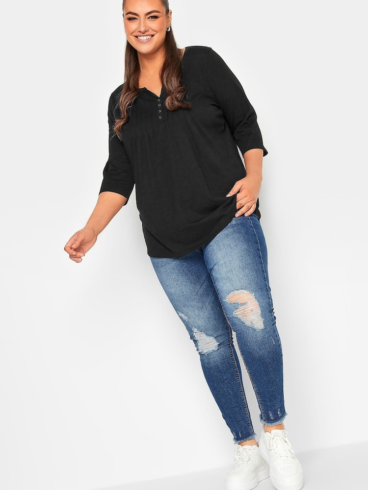 Yours Curve Red Pintuck Henley Top 2 Packs - Image 5 of 5
