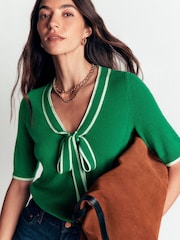 Boden Green Bow Neck Knitted T-Shirt - Image 4 of 6