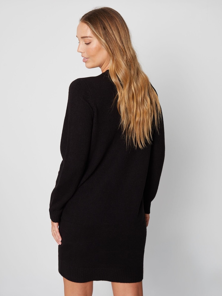 Threadbare Black Crew Neck Knitted Christmas Jumper Dress - Image 2 of 5