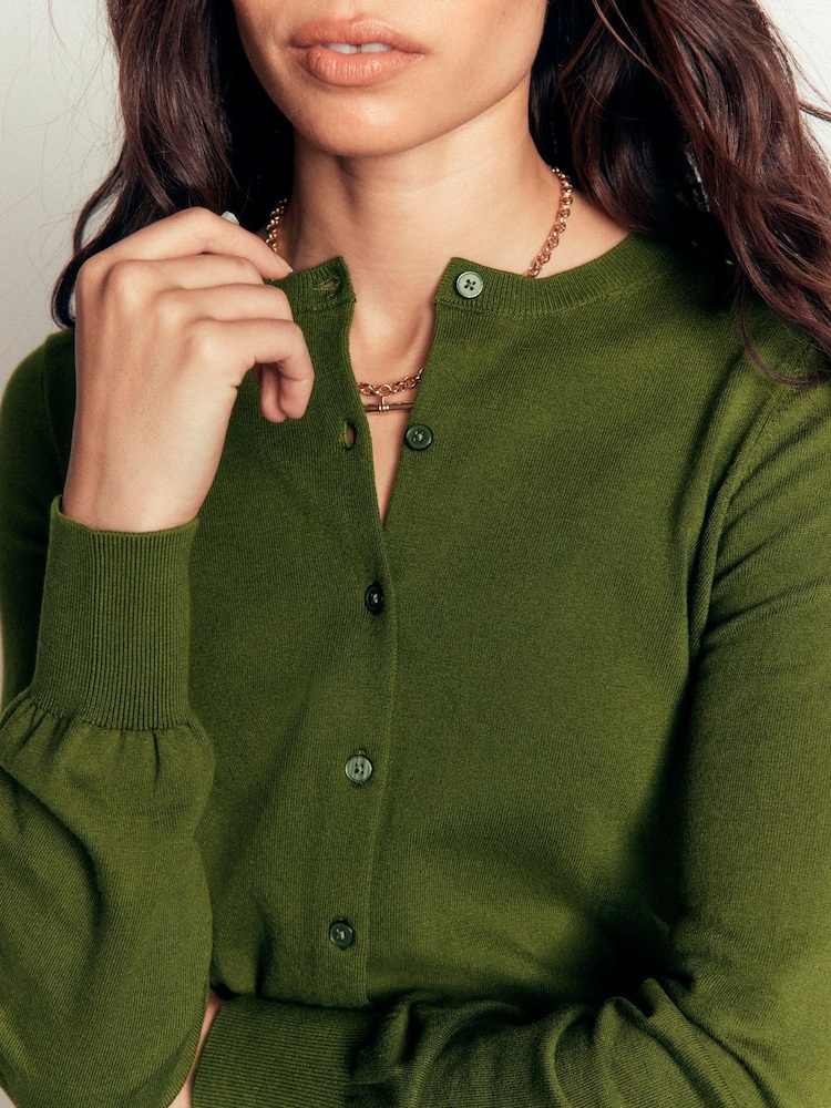 Boden Green Camilla Cotton Crew Cardigan - Image 2 of 7 Boden Green Camilla Cotton Crew Cardigan - Image 2 of 7