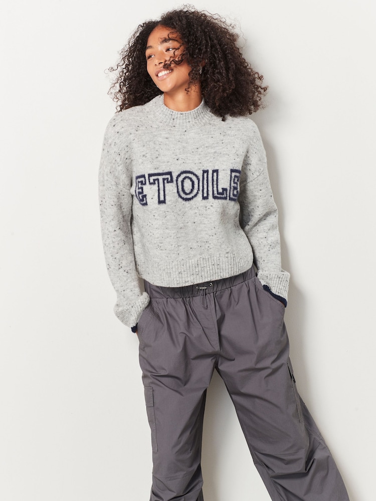 Grey Cropped Etoile Slogan Jumper - Image 1 of 7