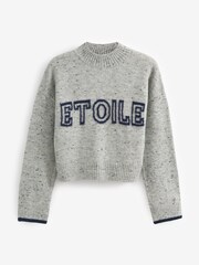 Grey Cropped Etoile Slogan Jumper - Image 2 of 7