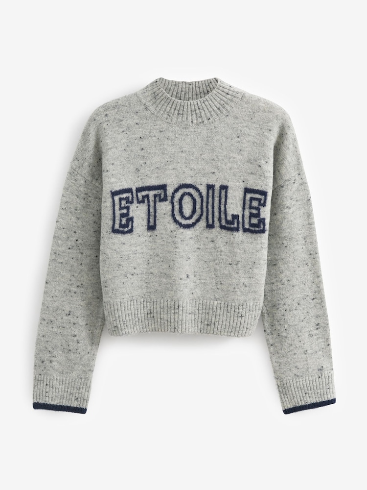 Grey Cropped Etoile Slogan Jumper - Image 2 of 7